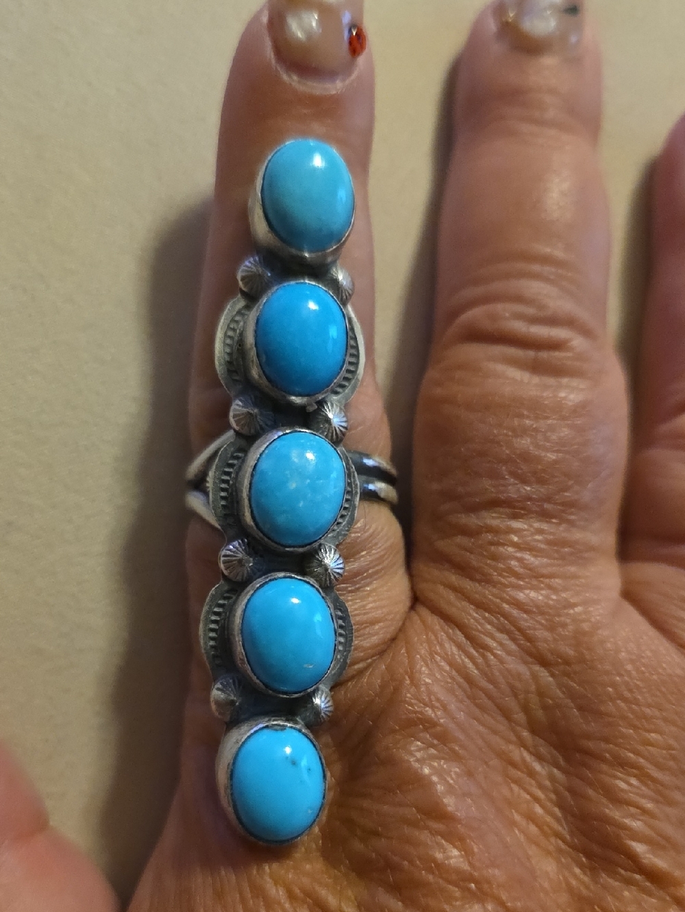 Sterling Silver Five-Stone Turquoise Statement Ring - Blue-Native
